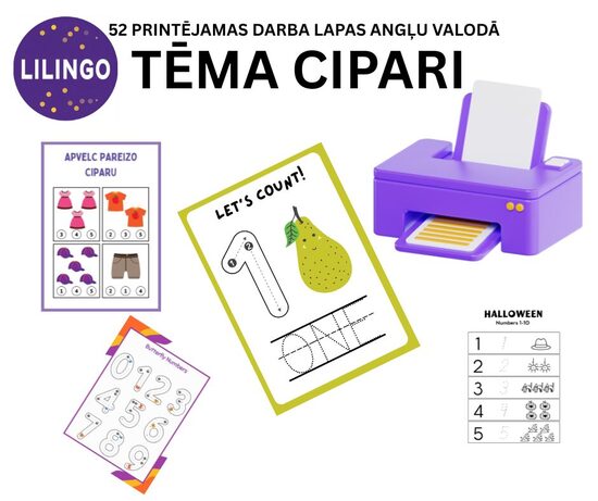 "CIPARI" - PRINTĒJAMAS DARBA LAPAS ANGĻU VALODĀ/BĒRNIEM NO 3-10 GADIEM